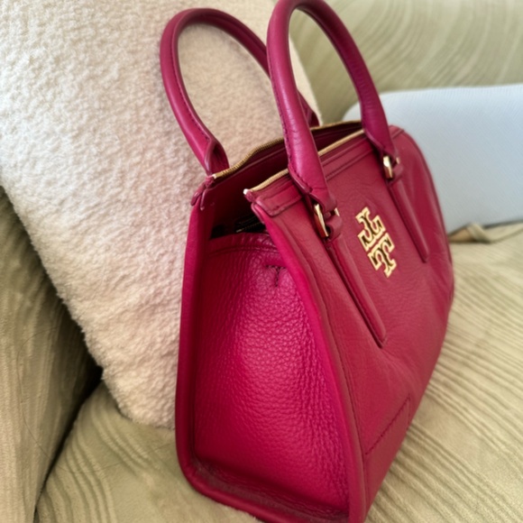 Tory Burch Britten Small Leather Satchel Bag- Raspberry - Used - Picture 2 of 3